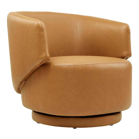 Modway EEI-6358-TAN Celestia Vegan Leather Fabric and Wood Swivel Chair, Tan
