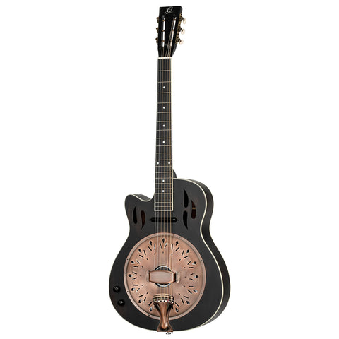 Ortega Guitars 6 String Americana Series Left-Handed Acoustic-Electric Resonator Guitar, Distressed Black (RRG40CE-DBK-L)