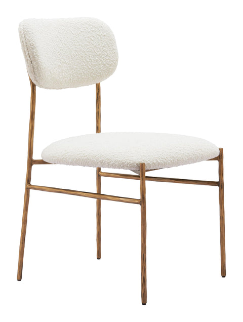 Zuo Sydhavnen Dining Chair Cream & Gold, White Dining Chair, Forged Steel Leg, Plywood, Indoor Dining, 20.1" W x 22.8" D x 33.5" H