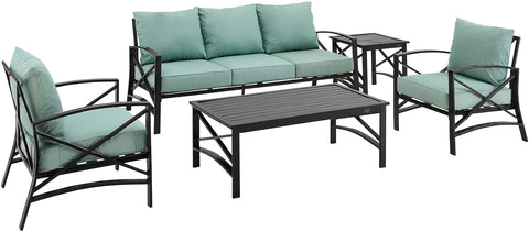 Kaplan 5Pc Outdoor Sofa Patio Furniture Set Mist/Oil Rubbed Bronze - Sofa, Coffee Table, Side Table, & 2 Arm Chairs