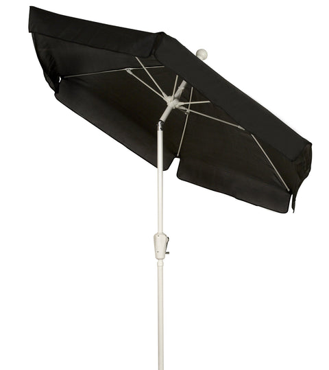 FiberBuilt Umbrellas Garden Umbrella with Push-Button Tilt, 7.5 Foot Black Canopy and White Pole