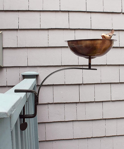 Oakestry HBB-01-RM Heart Shaped Rail Mount Bracket Birdbath, Antique Copper, Black