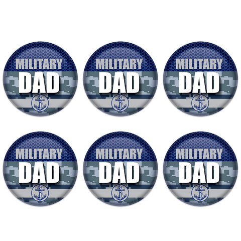 Beistle 6 Piece USA Proud Military Dad Pinback Button Badge Pins For 4th Of July Patriotic Decorations Independence Day Party Supplies And Favors