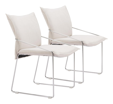 Zuo Pola Dining Chair (Set of 2) White, White Dining Chair, Cozy Polyester Linen Fabric, Plywood, Indoor Dining, 19.7" W x 23.6" D x 31.9" H
