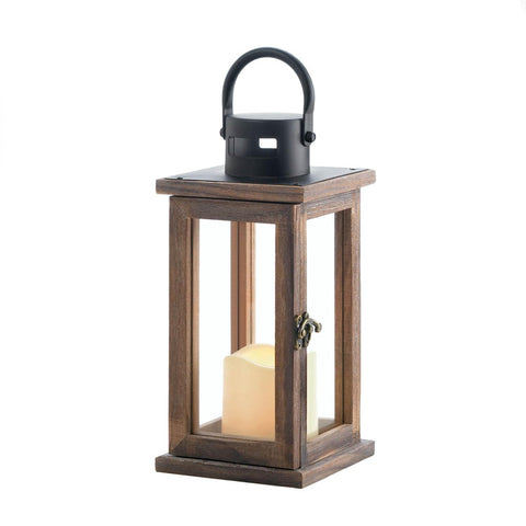 Zingz & Thingz Lodge Wooden Lantern with LED Candle Distressed Brown 10.75" Tall