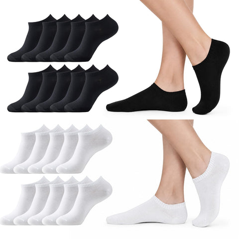 MONFOOT Men's/Women's 20 Pairs Cotton Low Cut Ankle Socks, Black White Medium Multipack