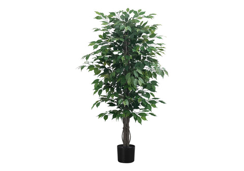 Monarch Specialties I 9564 Artificial Plant, 58" Tall, Ficus Tree, Indoor, Faux, Fake, Floor, Greenery, Potted, Decorative, Green Leaves, Black Pot