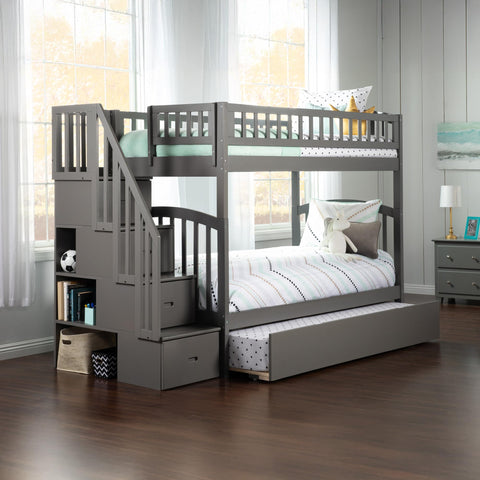 AFI Westbrook Staircase Bunk Twin Size Urban Trundle Bed, Twin/Twin, Grey