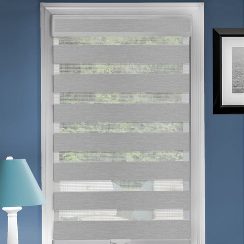 Cordless Celestial Sheer Double-Layered Window Roller Shade - 27 Inch Width x 72 Inch Length (Heather Gray) - Light Filtering Vinyl Window Privacy Blinds for Bedroom & Dining Room by Achim Home Décor