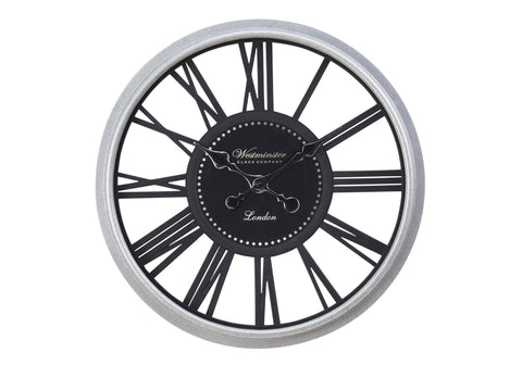 Monarch Specialties I 9056 Clocks, 20" Round, Wall Clock, Black, Silver, Transitional