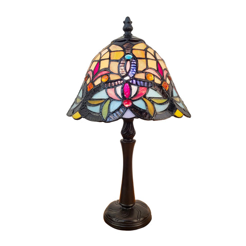 Fine Art Lighting Tiffany Floral Mini Table Lamp – Handcrafted Stained Glass Bedside Lamp (9" D x 16" H)