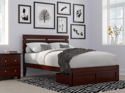 Oxford Full Bed with Foot Drawer and USB Turbo Charger in Walnut