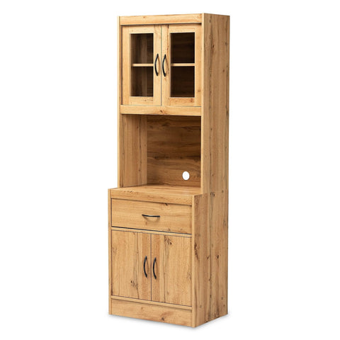 Baxton Studio Laurana 23.62-inch W Kitchen Storage Cabinet and Hutch, Oak Brown