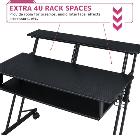 Acme Suitor Wooden Top Music Recording Studio Desk with Keyboard Tray in Black