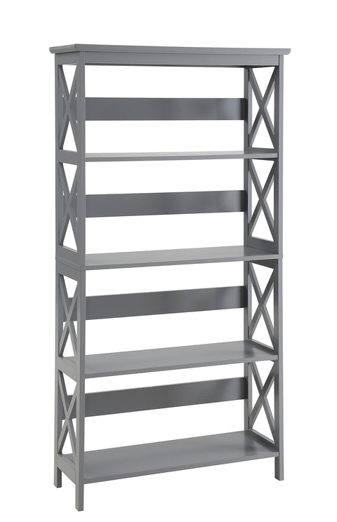 Convenience Concepts Oxford Bookcase 31.5" - 5-Tier Farmhouse Bookcase for Living Room, Modern Family Room Media & Display Storage Organizer for Home Office Library, Tall Shelving Unit, Gray