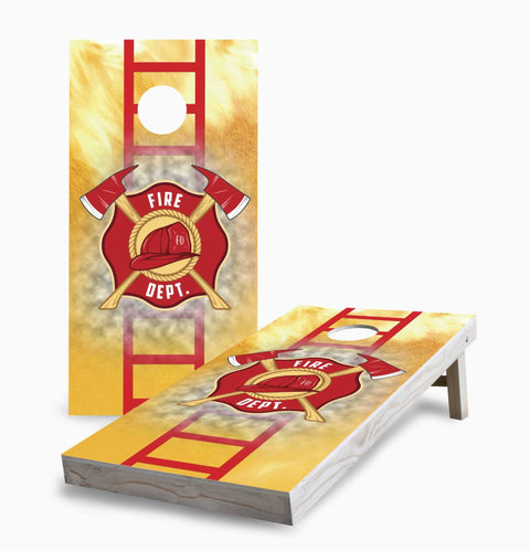 Skip's Garage Fire Department with Ladder 2x4 Cornhole Boards - All Weather Bags - Include Score Combo