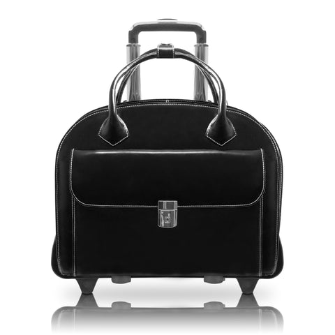 McKlein W Series, Glen Ellyn, 15" Leather Detachable -Wheeled Ladies' Laptop/Computer & Tablet Business Briefcase Bag/Women's Rolling Overnight Travel Bag, Removable trolley case