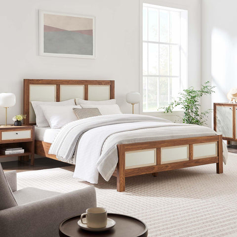 Modway Capri Mid-Century Modern Queen Size Bed in Walnut with Headboard and Footboard