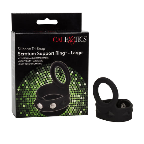 CalExotics Large Silicone Tri Snap Scrotum Support Ring, Black
