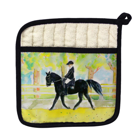 Betsy Drake PT141 Black Horse & Rider Pot Holder