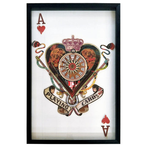 Yosemite Home Decor "Ace of Hearts Glass Framed Canvas Wall Art in Multi-Color