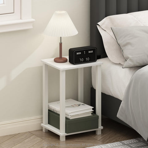 Furinno Simplistic Night Stand, 2-Tier Small Nightstand with Open Shelf, Toolless Assembly Bedside Table, End Table, Side Table, for Bedroom, Closet, Dorm, White