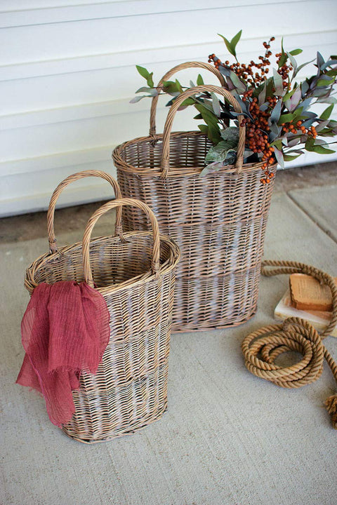KALALOU Set of Two Tall Oval Wicker Baskets CLAN1077