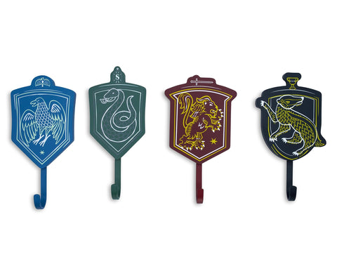Harry Potter Hogwarts Houses Wall Hooks Storage Rack Organizer, Set of 4 | Freestanding Hat and Coat Rack Wall Mount, Home Decor Room Essentials | Official Wizarding World Gifts and Collectibles