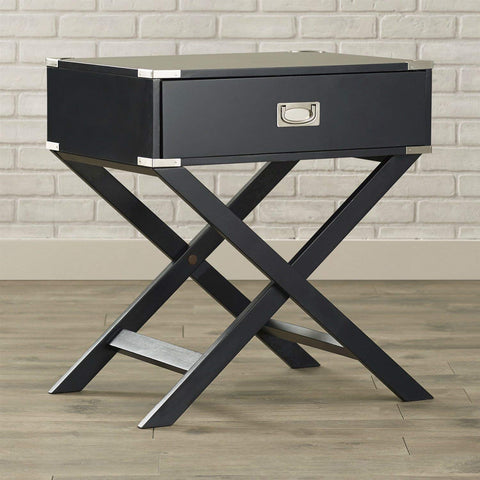 FastFurnishings Dark Grey Black 1-Drawer End Table Nightstand with Modern Classic X Style Legs