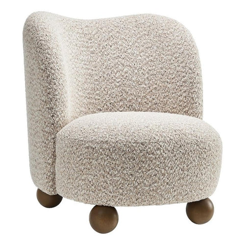 Modway Monroe Boucle Accent Chair in Coral Walnut - Upholstered Fabric Barrel Chair - Comfy Teddy Chair - Oversized Round Armless Reading Chair for Living Room, Bedroom