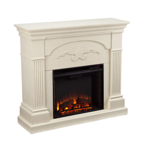 SEI Furniture Sicilian Harvest Traditional Style Electric 44" Mantel Fireplace, Radiant Heat Space Heater w/LED Flames Remote Controlled Features, Ivory