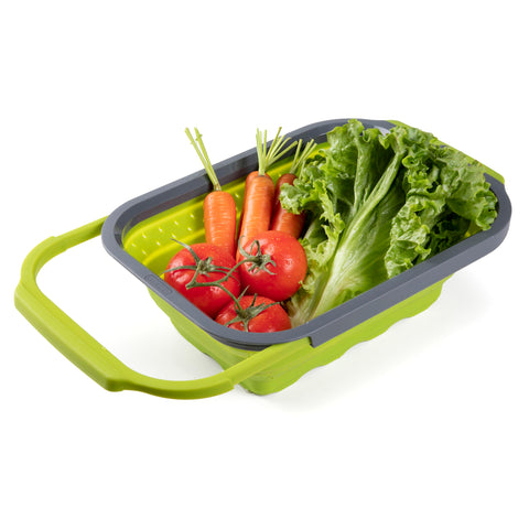 PrepSolutions Collapsible Silicone Over-the-Sink 6- Qt Colander, Green/Black - Space-Saving Kitchen Strainer for Draining