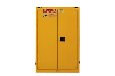 Durham FM Approved 1090S-50 Welded 16 Gauge Steel Flammable Safety Self Closing Door Cabinet, 2 Shelves, 90 gallons Capacity, 34" Length x 43" Width x 65" Height, Yellow Powder Coat Finish