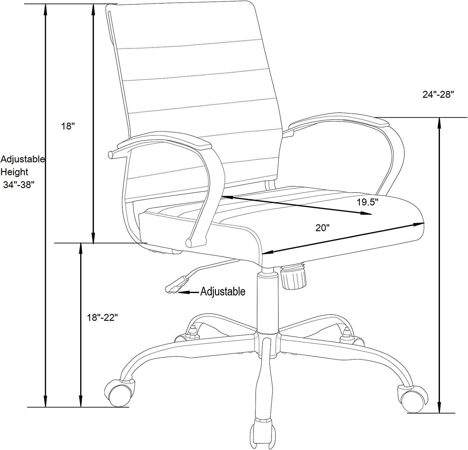 LeisureMod Benmar Modern Mid-Back Adjustable Swivel Leather Office Chair with Gold Frame (Grey)