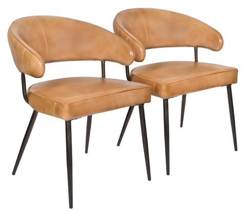 Moti Barrett Side Chair 2-Piece Set in Mid-Century Caramel Finish on Genuine Leather