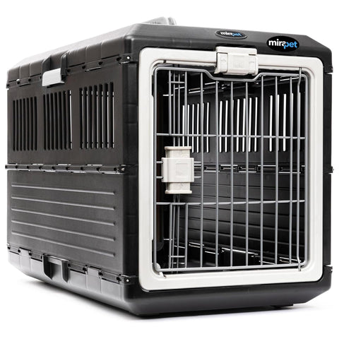 Mirapet Pet Carrier & Crate, 26.4" L x 15.3" W x 18.8" H - Collapsible for Medium Cats and Dogs, Portable Hard Plastic Wall Kennel for Indoor/Outdoor Use