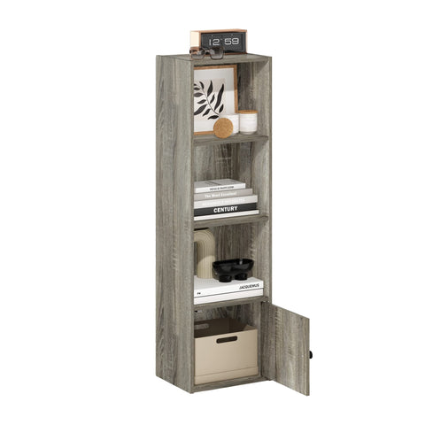 Furinno Luder Shelf Bookcase with 1 Door Storage Cabinet, French Oak
