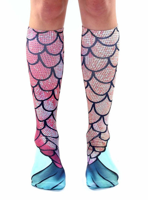 Living Royal Knee High Socks, 3D Print, Colorful & Durable, One Size Fits Most, Made in USA, Pink Mermaid Design