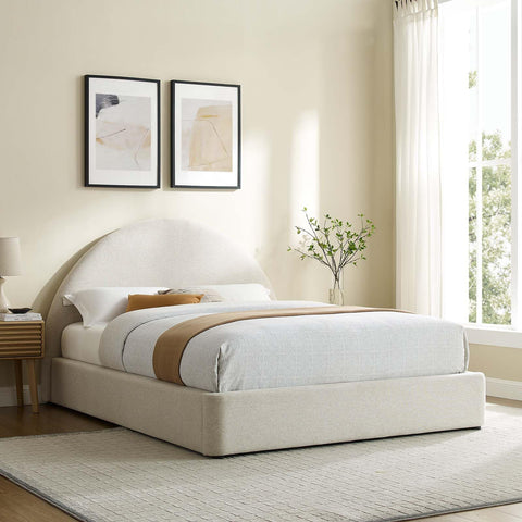 Modway Resort King Size Platform Bed with Arch Shaped Round Headboard in Heathered Weave Ivory, Woven Heathered Fabric Upholstery, King Size Bed Frame, Soft Cloud Bed Frame, No Box Spring Needed