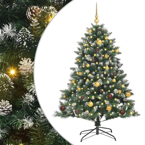 vidaXL Artificial Christmas Tree with 150 LEDs Green 59.06 in, Modern Cone-Shaped Holiday Tree, USB LED Powered, Stylish Decor for Indoors and Outdoors