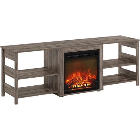 Oakestry 70-Inch TV Stand with Electric Fireplace, Rustic Oak Finish, Entertainment Center with Storage Shelves and Cable Management