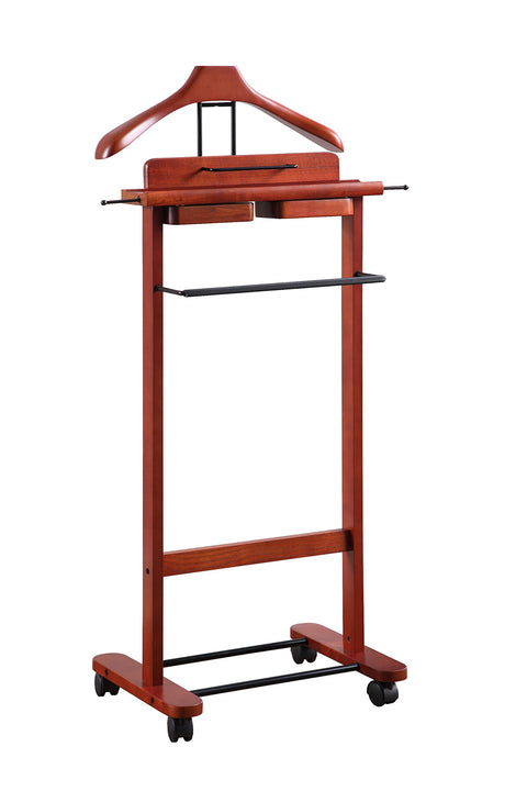 Proman Products Deluxe Suit Valet Stand VL16204 with Top Tray, Slide Out Tray, Contour Hanger, Trouser Bar, Tie & Belt Hooks and Shoe Rack, 17" W x 13" D x 41" H, Dark Cherry