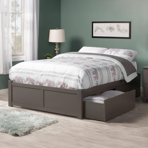 AFI Concord Queen Size Platform Bed with Footboard & Storage Drawers in Grey