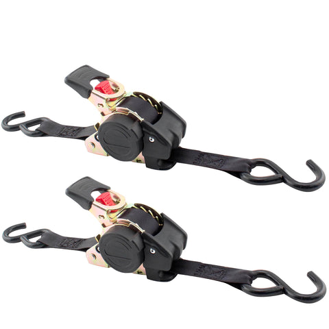 Erickson Pro Series 1in x 10ft Black Retractable Ratcheting Tie-Down Straps, Heavy-Duty Secure Hold, 1500 lb Load Capacity, Pack of 2