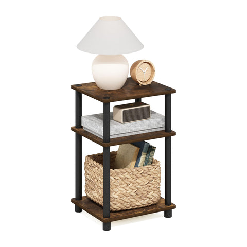 Furinno JUST Side Table, 3-Tier End Table, Open Shelves Night Stand, Bedside Table, Toolless Assembly, for Living Room, Bedroom, Bathroom, Amber Pine