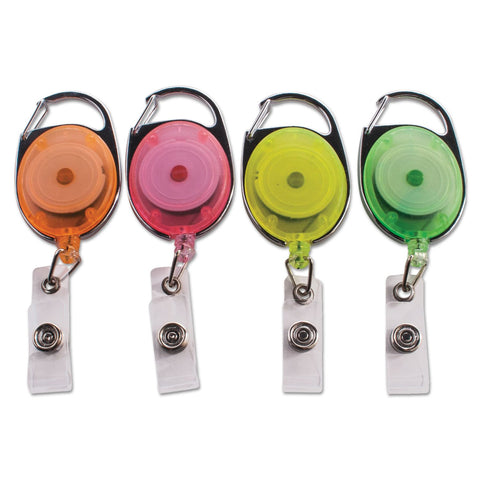 Carabiner-Style Retractable ID Card Reel 30 inch Extension Assorted Neon Colors 20/Pack