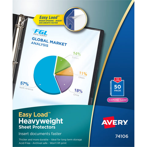 Avery Diamond Clear Heavyweight Sheet Protectors, Easy Load, 50 Document Protectors (74106)