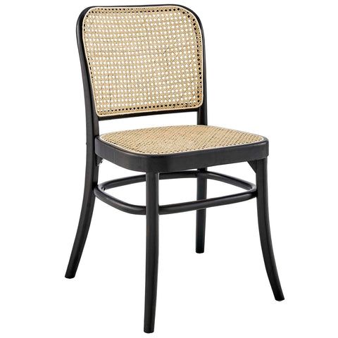 Modway Winona Elm Wood Cane Rattan Seat, Dining Side Chair, Black