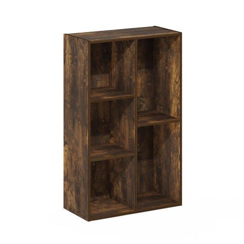 Furinno LUDER Book Shelf, 5-Cube Bookshelf, Bookcase with Open Shelf, Tool Free Assembly, 9.4 x 19.7 x 31.5, for Living Room, Bedroom, Home Office, Amber Pine