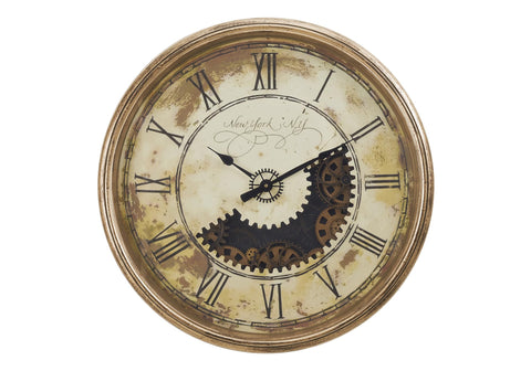 Monarch Specialties I 9034 Clocks, 30" Round, Gear Mechanism, Oversized, Wall Clock, Antique Gold